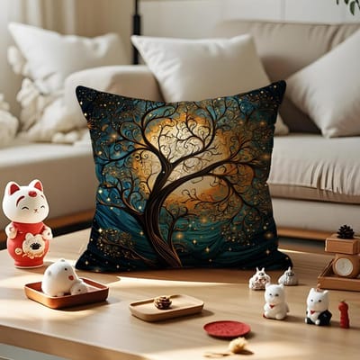 Indiase Levensboom Kussensloop Anti-huisstofmijt Kussensloop Onzichtbare Rits Zijdezacht Kort Pluche Bank Kussensloop 50x50cm