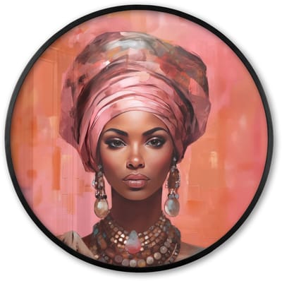 Poster in lijst Rond - Fotolijst 60x60 cm - Posters - Kunst - Vrouw - Roze - Sieraden - Portret - Ronde posterlijst zwart - Decoratie - Wanddecoratie woonkamer - Muurdecoratie slaapkamer