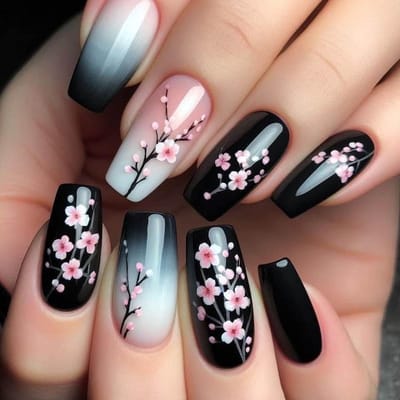 Dailygoods- Kunstnagels met pruimenbloesem design - 24 stuks - Medium lang - Robuust en duurzaam - Volledige dekking - ABS materiaal - Voor alle gelegenheden - Nepnagels
