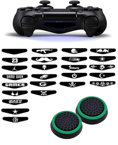 Gadgetpoint - Thumb Grips + Stickers voor PS4, PlayStation 4 - Gaming Thumbgrips - Performance Thumbsticks - Anti-Slip Joystick Caps - Bescherming Accessoires - Zwart/Groen + Willekeurige Sticker