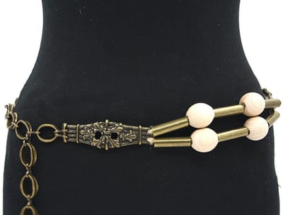 Dames kettingriem brons met houten balletjes - 4 cm breed - Metaal - Ketting riem - Casual chique - Maat 85