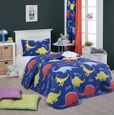 Asir - Eenpersoons Gewatteerde Spreienset - Blauw - 160 x 220 cm
