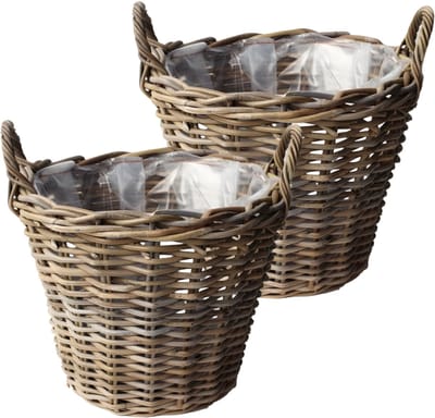 Van der Leeden Opbergmand Klassiek - 2x - bruin - rond - 45 x 40 cm - rotan - gevlochten riet - mand - opbergen