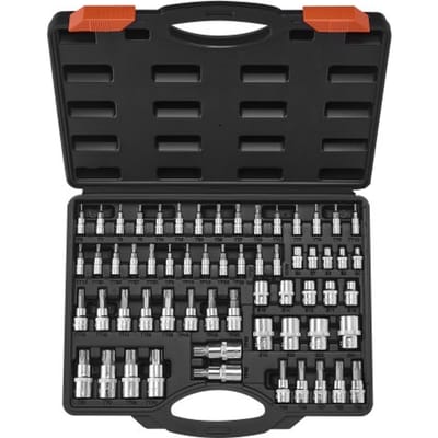 VEVOR Torx-boordoppenset 60-delig Externe Torx-doppenset T6-T70 TT6-TT70 TP8-TP60 E4-E24, S2-gelegeerd staal en Cr-V-staal, met 1/4 & 3/8 & 1/2 inch-aandrijvingen en opbergkoffer