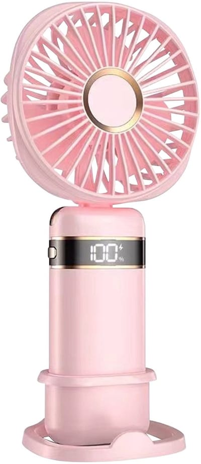 Handventilator - Roze - opvouwbaar - draagbaar - elektrisch - koude kompressor - USB-oplaadbaar - bureauventilator met 5 windsnelheden - LED-digitaal display en telefoonhouder.