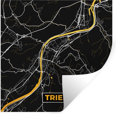 Muurstickers - Sticker Folie - Black and Gold – Stadskaart – Trier – Duitsland – Plattegrond – Kaart - 100x100 cm - Plakfolie - Muurstickers Kinderkamer - Zelfklevend Behang XXL - Zelfklevend behangpapier - Stickerfolie