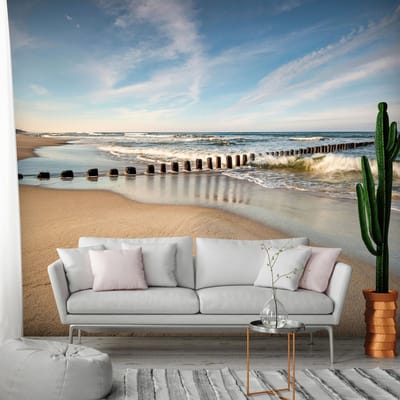 98cm X 70cm - Zelfklevend fotobehang -  Rustige zee met zeebriesje  , Premium Print