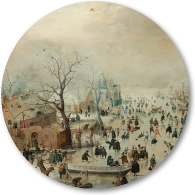 Winterlandschap met schaatsers - Muurcirkel 40cm - Wandcirkel voor buiten - Aluminium Dibond - Hendrick Avercamp