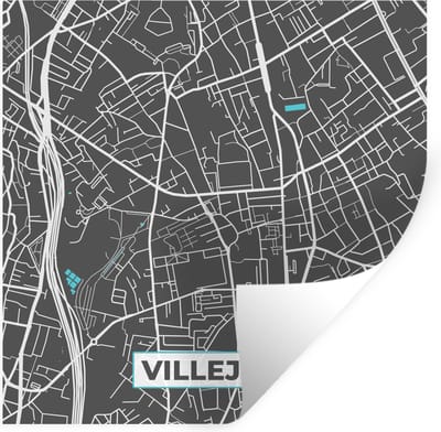 Muurstickers - Sticker Folie - Kaart – Stadskaart – Villejuif - Plattegrond – Frankrijk - 100x100 cm - Plakfolie - Muurstickers Kinderkamer - Zelfklevend Behang XXL - Zelfklevend behangpapier - Stickerfolie