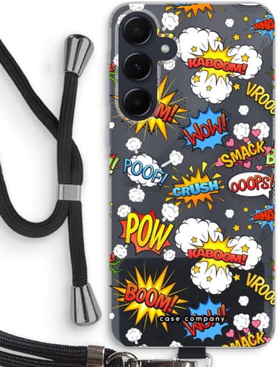 Case Company® - Hoesje met koord geschikt voor Samsung Galaxy A55 hoesje met Koord - Pow Smack - Telefoonhoesje met Zwart Koord - Bescherming aan alle Kanten en Over de Schermrand