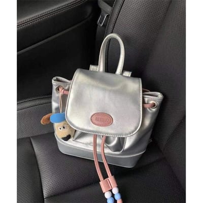 Niche Design Rugzak voor Dames Trendy Koreaanse Stijl Zilver Roze Contrasterende Kleur Kleine Rugzak Casual Tas met Grote Capaciteit black