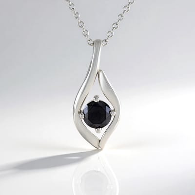 Cavill - Zilveren Ketting 925 Sterling Zilver Gerhodineerd - 0,9 ct Zwarte Diamant Ronde Briljant - Elegante Damesketting 45,5 cm - Prong Zetting