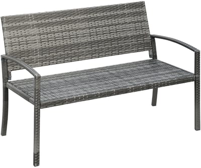 Merax Tuinbank Rattanlook - 2 Persoons - Stalen Frame - Polyrattan - Balkonbank - Parkbank - Belastbaar tot 320 kg - Grijs