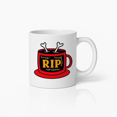 Grappige RIP Koffiemok 330ml – Halloween Beker met Botten Design – Griezelig Cadeau voor Horror- en Koffieliefhebbers