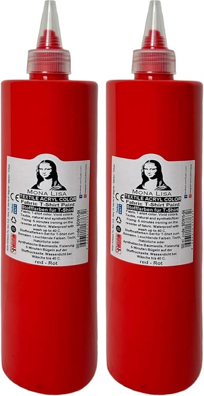 Südor Textielverf 1000 ml, rood.Wasbestendige textielverf voor lichte stoffen. Wasmachinebestendig, wasbestendig. Fixatie door strijken (2 x 500 ml)