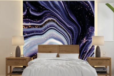 Behang - Fotobehang Marmer - Paars - Luxe - Marmerlook - Glitter - Breedte 240 cm x hoogte 240 cm