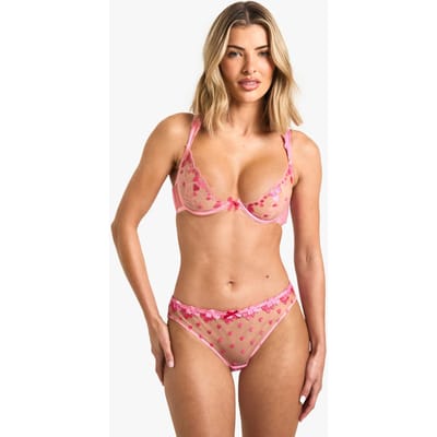 boohoo Dames Hartgeborduurde beha met beugels | Pink | Maat: 30D