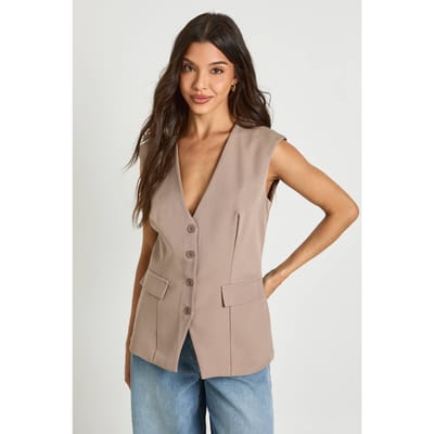 boohoo Dames Gilet Met V-hals En Zakdetail | Paddestoel | Maat: 36