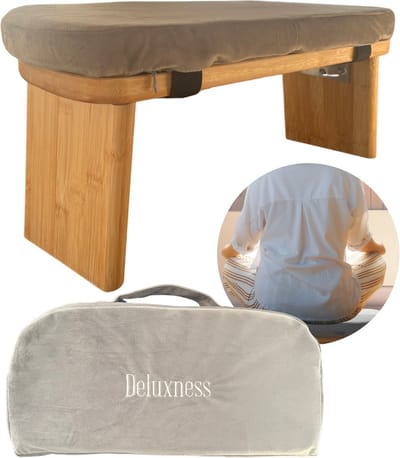 Deluxness® - Meditatiebankje Inklapbaar - 100% Duurzaam - Yoga krukje met Kussen - Draagbare Meditatie Bankje - Meditatie - Meditatiekussen - Meditatiestoel Opvouwbaar - Yoga stoel - Meditatiebankjes - Kruk - Meditatiekruk - Zabuton - Kussen