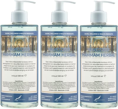 Handzeep Hammam Herbal 500 ml - set van 3 stuks - met gratis pomp - Voordeelverpakking