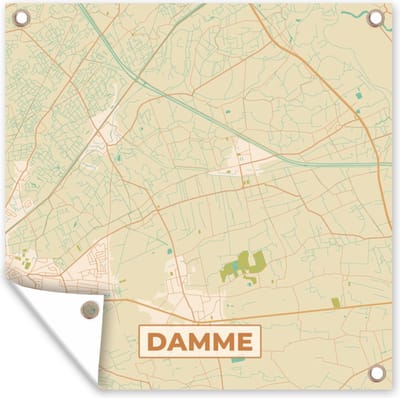 Tuin poster Damme - Vintage - Plattegrond - Stadskaart - Kaart - 200x200 cm - Tuindoek
