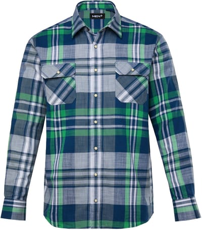 Men Plus - Heren - Geruit overhemd lange mouwen Kentkraag vintage look - Navy blauw - Maat L