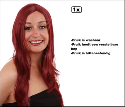 Luxe Pruik Anke lang bordeaux rood - Wasbaar en verstelbare luxe pruik