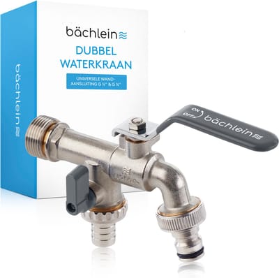 Bächlein universele dubbele buitenkraan voor de tuin [antraciet] incl. 2 slangaansluitingen - edele dubbele waterkraan met 1/2 en 3/4 inch aansluiting, dubbele kogelafvoerkraan