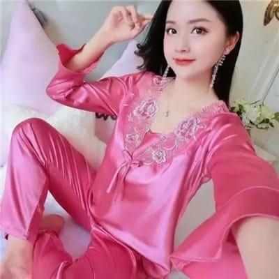 IJszijde Kawaii Kleding Dames Pyjama Sexy Grote Maat Pyjama Set Kant Homewear Set Koreaanse Stijl Losse Lente en Herfst Pyjama 2XL pink