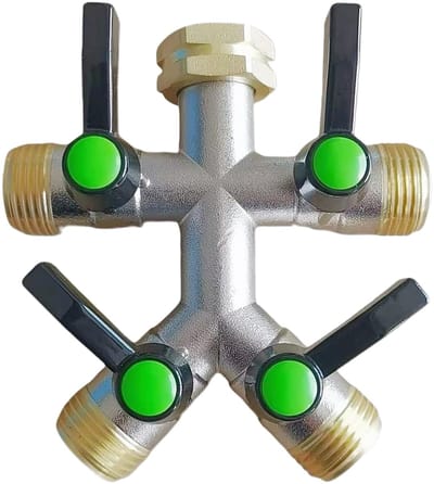 Dailygoods- Waterverdeler 4-weg - Messing Aansluiting - Verlengde Handgreep - Individuele Afsluitkranen - Instelbare Waterstroom - Zwart Aluminiumlegering - Tuinwaterverdeler