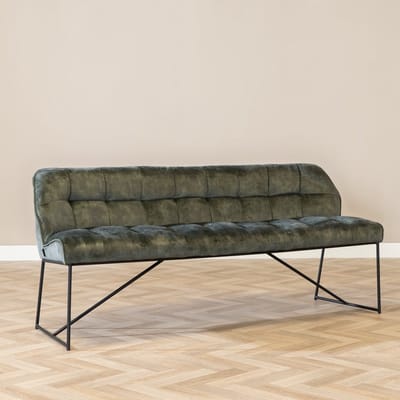 Bronx71® Velvet eetkamerbank Janna groen 185 cm - eettafelbank - eetbank