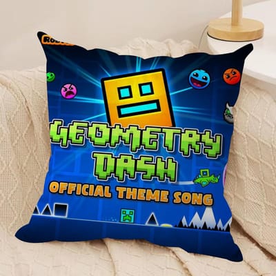 Housse de coussin G-Geometry Dash V-Video Peluche Douce Tissu Imprimé Double Face Housse de Coussin de Canapé Toutes Saisons Décoration de Maison Cadeau 35x35cm