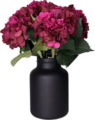 Bellatio Design Kunstbloemen boeket Hortensia tak - 8x - bordeaux rood - 48 cm - Kunst zijdebloemen - hydrangea