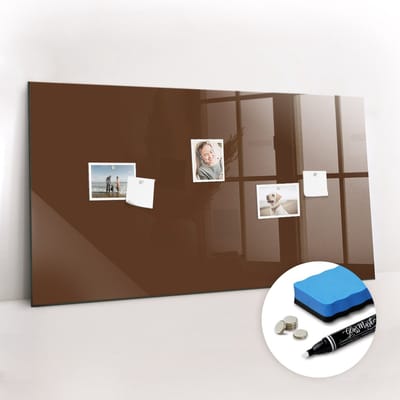 Tulup Whitebord - Kleur Bruin Magneetbord - 120 cm x 60 cm - Magneetbord Keuken - Organizer Muur - Memobord Magnetisch - Organiseer Je Bureau - Gratis 5 Sterke Magneten + Whiteboard Marker & Wisser - Magneetbord Design - Memo Magneetbord