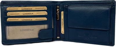 Lundholm leren portemonnee heren RFID leer - donkerblauw - met anti-skim bescherming - cadeau voor man tip