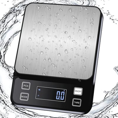 Waterdichte digitale keukenweegschaal tot 10 kg met hoge precisie en roestvrijstalen platform