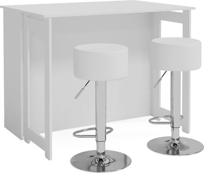 Vicco Dominic Bartafel set – 116 x 37 cm met 2 barkrukken Wit