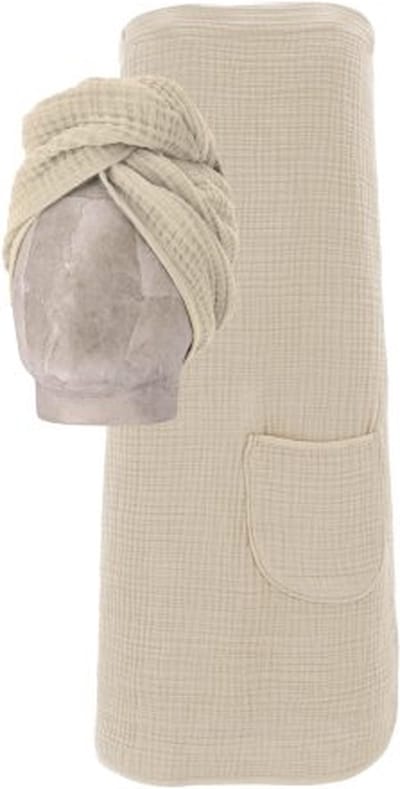 Vossen Spa-Comfort Set - Lichte Turban en Spa-Dress in Elegant Tibet