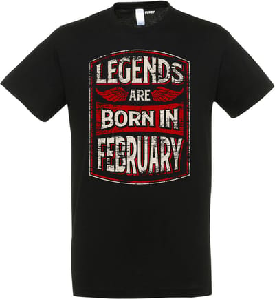 T-shirt Legends are born in February | Verjaardag shirt Februari | verjaardag cadeau voor mannen | Zwart | maat XS