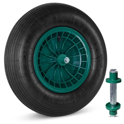 Meso Kruiwagenwiel 390mm - 200kg Draagvermogen - Inclusief 130mm AS - Kruiwagenband - Luchtband