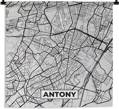Wandkleed - Wanddoek - Antony - Plattegrond - Frankrijk - Kaart - Stadskaart - 180x180 cm - Wandtapijt