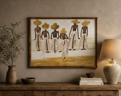 Handgemaakt uniek reliëf schilderij 50x70 cm – Afrikaanse mannen – Gips & acryl – Incl. lijst
