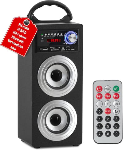 Draagbare Muziekbox - Bluetooth Speaker - Mobiele Muziek - Verwisselbare Batterij - 11.9 x 13 x 36 cm - Zilver