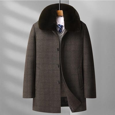 Herfst en Winter Nieuwe Herenjas Business Casual Papa Kleding Bontkraag Uitneembaar Katoen Verdikt Ruitjesjas Herenjas 195 bruin
