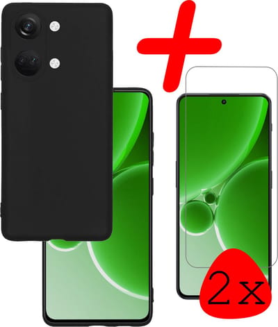 Hoesje Met 2x Screenprotector - Geschikt voor OnePlus Nord 3 - Sterk & Shockproof - Back Cover - Siliconen Case - Telefoon Hoes - Zwart