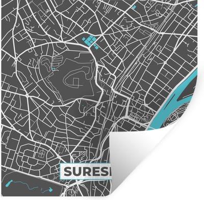 Muurstickers - Sticker Folie - Suresnes - Frankrijk - Plattegrond - Stadskaart - Kaart - 100x100 cm - Plakfolie - Muurstickers Kinderkamer - Zelfklevend Behang XXL - Zelfklevend behangpapier - Stickerfolie