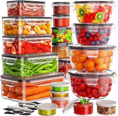SnelShoppen - 40-delige Opbergdozen Set met Deksel, Lekvrije Keukenboxen, Magnetron- en Vriezerbestendig, Diverse Groottes voor Voedselopslag, Perfect