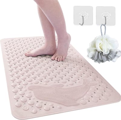 Set van 4 douchematten, antislip douchematten, premium douchematten, schimmelbestendig, antibacterieel, massagebaar, machinewasbare badmatten (kaki, 35 x 70 cm)