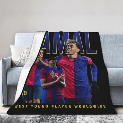 Couvertures Lamine Y-Yamal Football Soccer Flanelle Nouveauté Couverture Chaude pour Maison Restaurant Décor Textile Size: 75*100cm, Weight: 230 GSM black