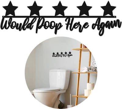 Janse® Wanddecoratie toilet - Would poop here again - 5 sterren beoordeling - Metalen wanddecoratie zwart - Metalen muur decoratie - Woonaccessoires - Woondecoratie